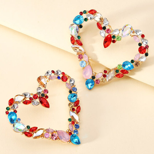 Pendientes grandes con forma de corazón de amor exagerado de moda