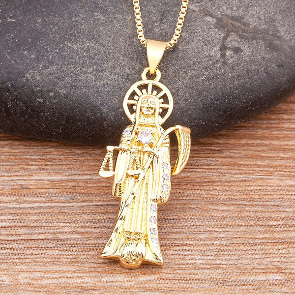 Nuevos accesorios de joyería estilo punk: colgante de la Parca con circonita de cobre