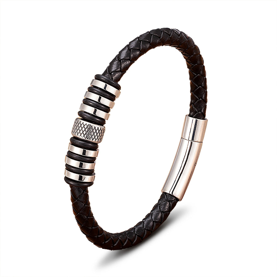 High Quality Braided Hand-woven Black Leather Simple Mens Bracelets