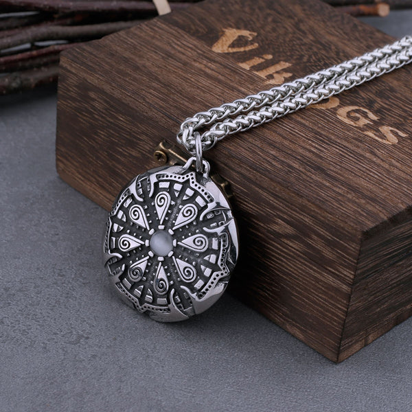 Collar vikingo con brújula y señal de tráfico de acero inoxidable que nunca se decolora para hombre