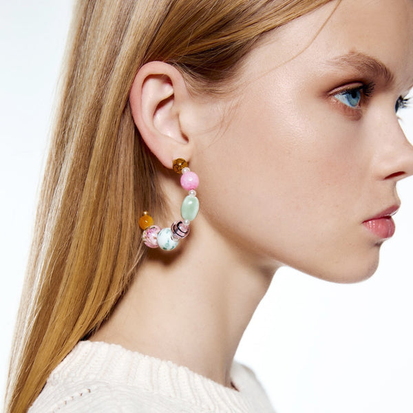Pendientes de aro circulares coloridos hechos a mano para mujer