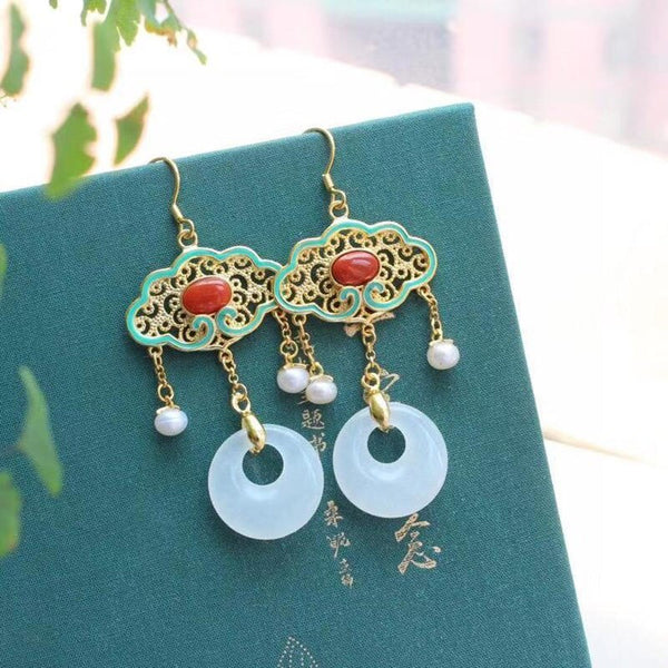 Pendientes de borlas huecas de jade hetiano natural