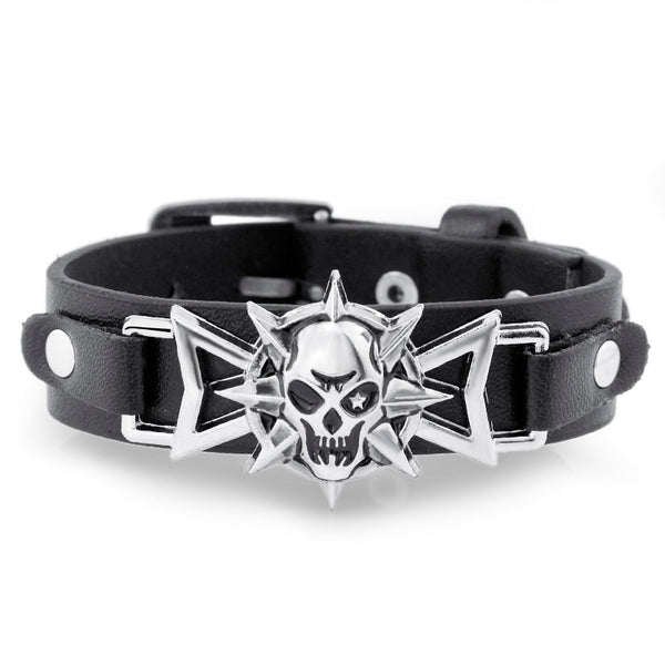 Pulseras con hebilla de cinturón de cuero estilo punk, gótico y rock con diseño de calavera y estrella
