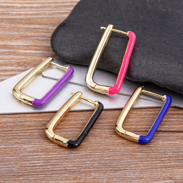 Pendientes de aro con diseño geométrico rectangular de esmalte y aceite de goteo de nuevo estilo