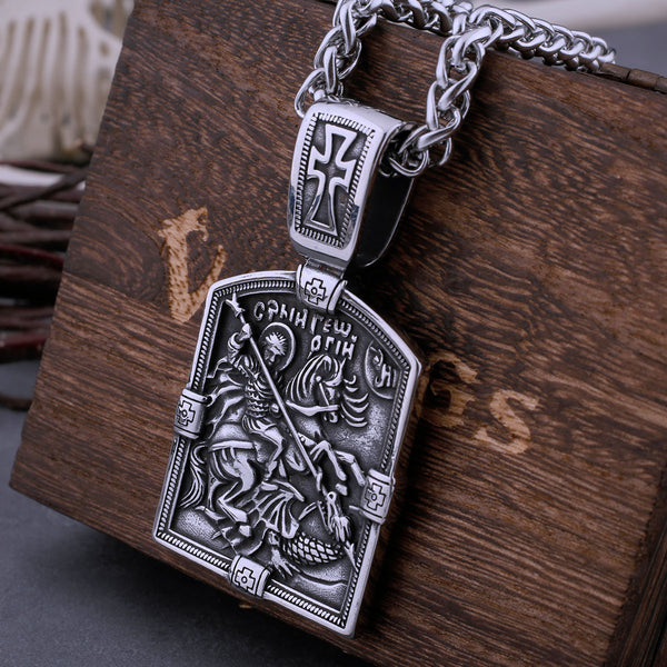 Collar de acero inoxidable con diseño retro de guerrero sagrado religioso para hombres y mujeres