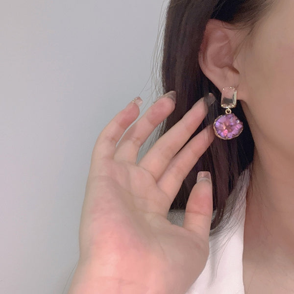 Pendientes colgantes con drusas irregulares de color morado para mujer.