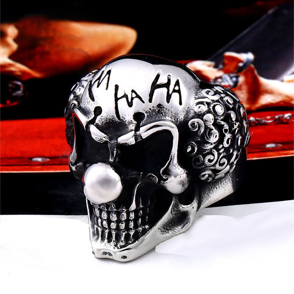 Anillo de acero inoxidable con diseño vintage de Joker para hombre y niño, estilo punk, con payasos divertidos.