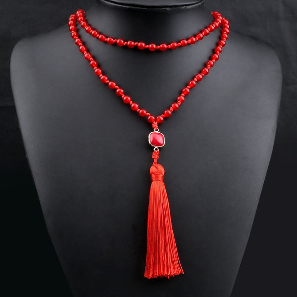 Natural Stone Red Stone Prayer Beaded 108 Mala Necklaces Women Men