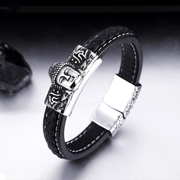 Vintage Buddhist Stainless Steel Tathagata Buddha Bracelet Men