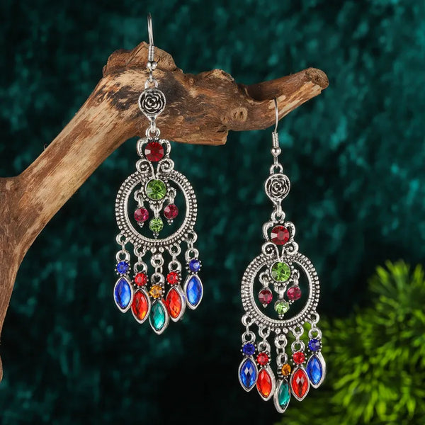 Pendientes colgantes con borlas y gotas de agua redondas estilo bohemio vintage para mujer