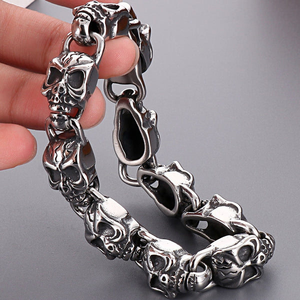 Pulsera de cadena de eslabones de esqueleto gótico para hombre