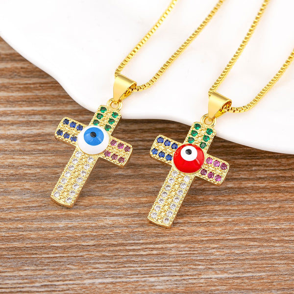 Nuevo collar con colgante de cruz de mal de ojo de diseño simple a la moda para mujer