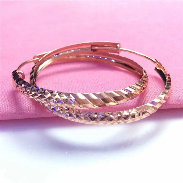 Pendientes circulares grandes brillantes de oro rosa de 14 quilates con baño de oro púrpura 585 para mujer