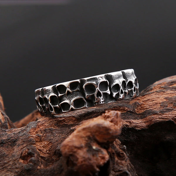 Anillos de calavera de acero inoxidable góticos vintage sencillos, anillo de esqueleto creativo punk hip hop para hombres y mujeres