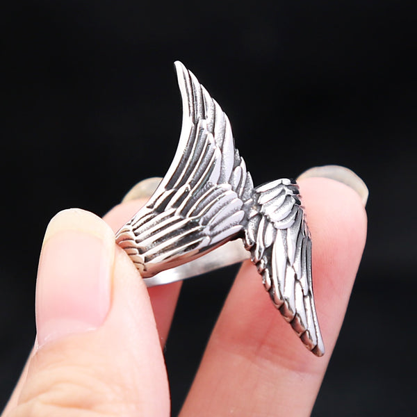 Anillos únicos vintage de doble pluma de acero inoxidable 316L, anillo punk de motociclista con diseño de animal