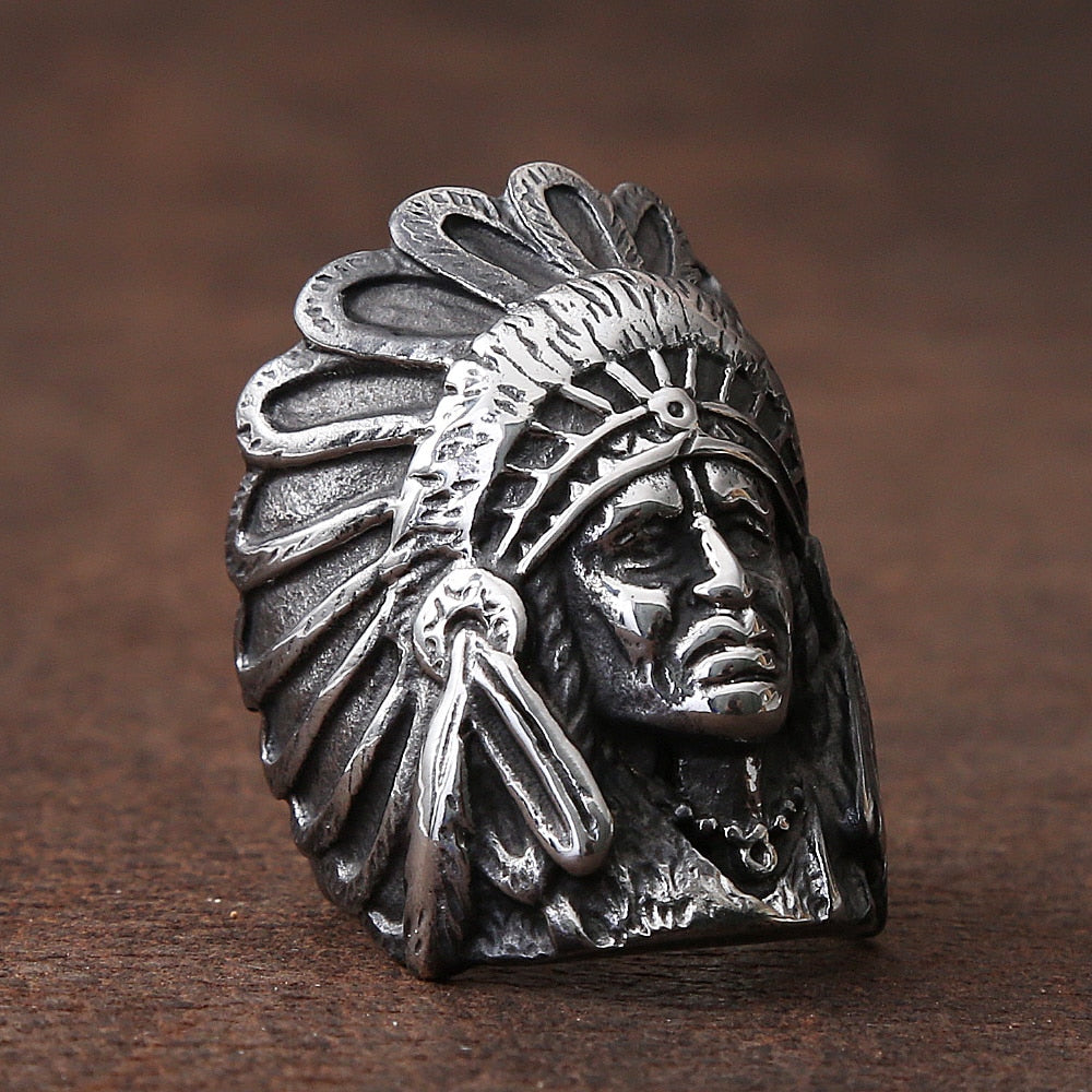 Vintage Indian Chief Rings For Men 316L Stainless Steel Biker Men's Ri ...