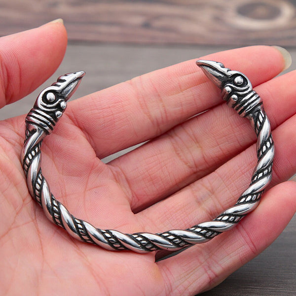 Pulsera vintage nórdica vikinga de cuervo para hombre