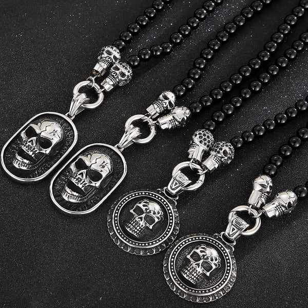 Collar con colgante de calavera punk para hombre con cadena de cuentas de 50 cm
