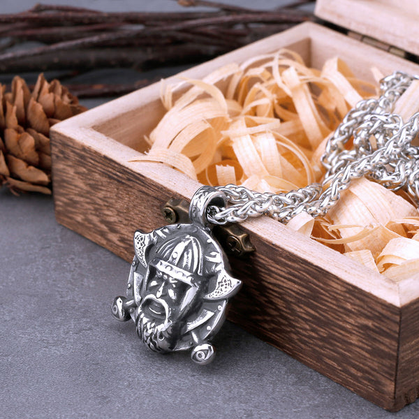 Collar con escudo y hacha de Odín vikingo de acero inoxidable para hombre