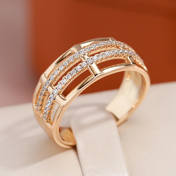 Anillos anchos de circonita doble hueca cuadrada para mujer