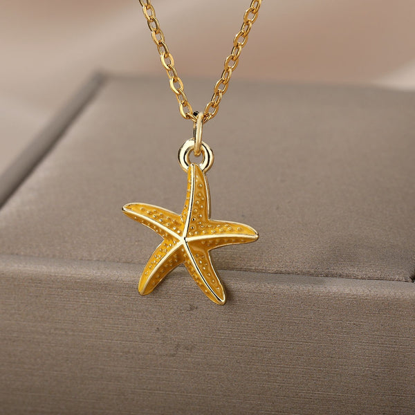 Starfish Pendant Necklace For Women Elegant Stainless Steel Chain
