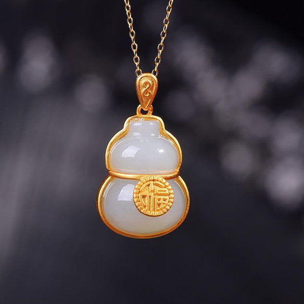 Collar para mujer con colgante de calabaza con palabra Yufu de Hetian natural