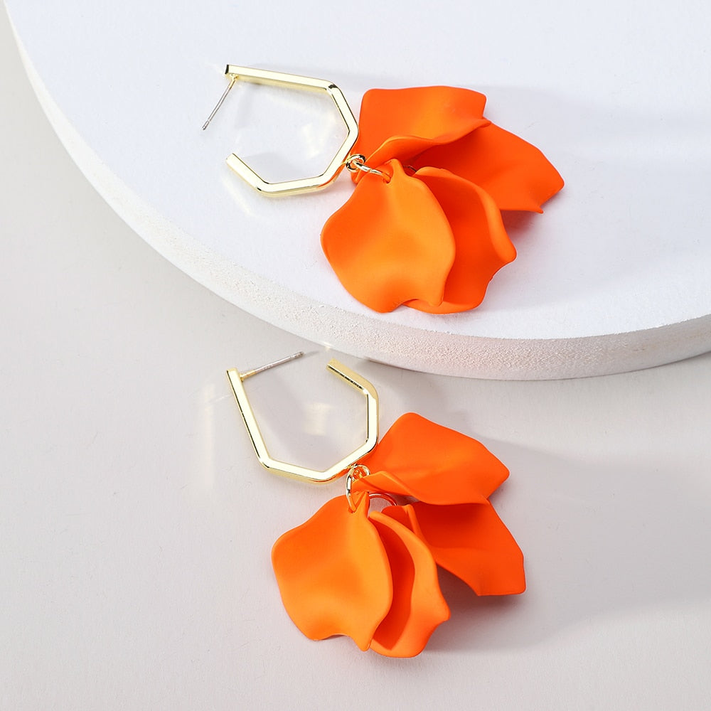 Korean Fashion Acrylic Rose Petals Flower Dangle Earrings For Women