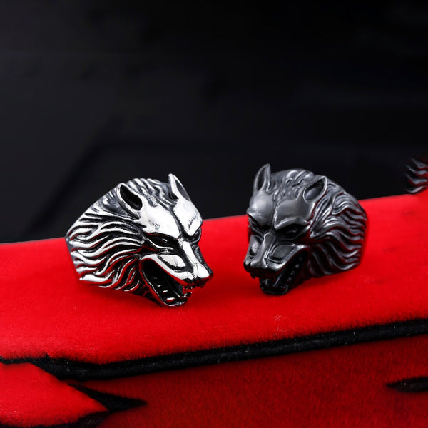 Anillo con cabeza de lobo para hombre, estilo guerrero vikingo nórdico, estilo punk, hip hop, de acero inoxidable, estilo motero.