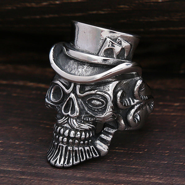 Anillo de calavera de mago punk hip hop para hombre, de acero inoxidable 316L, estilo motero.