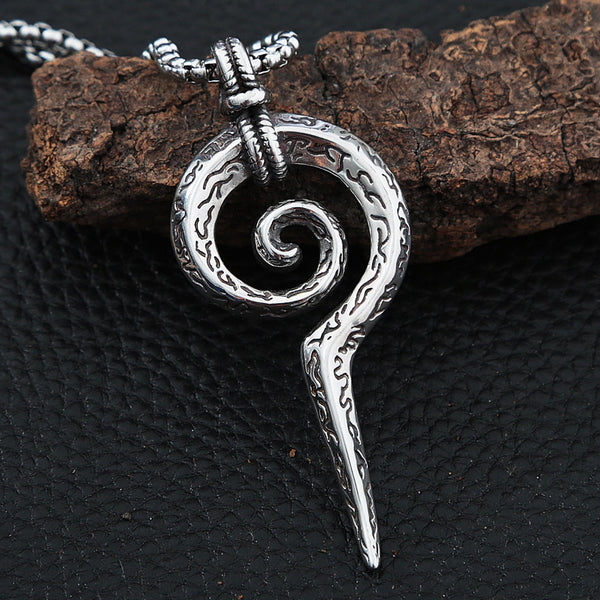 Colgante de cetro con serpiente tótem maya vintage para hombre y mujer, collar vikingo de acero inoxidable estilo punk motero.