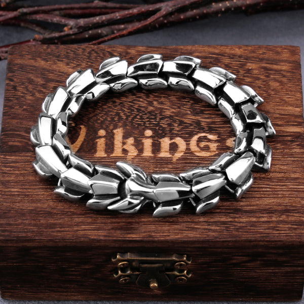 Pulsera vikinga nórdica Ouroboros con diseño de dragón punk vintage para hombre