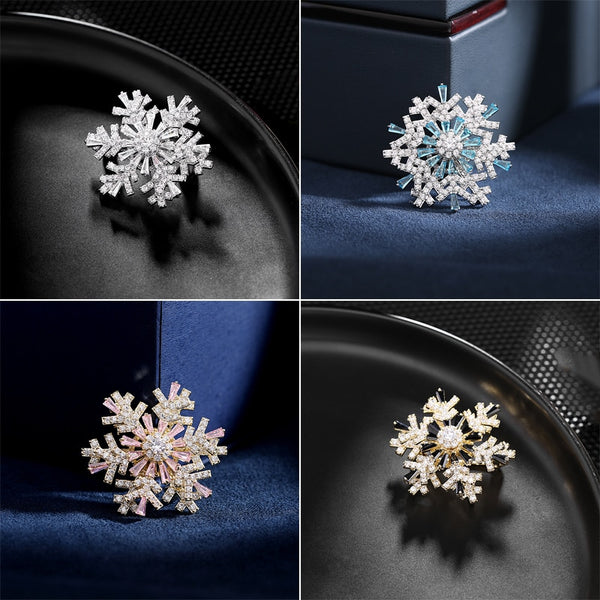 Luxury Copper MicroInlaid Cubic Zirconia Rotatable Snowflake Brooch
