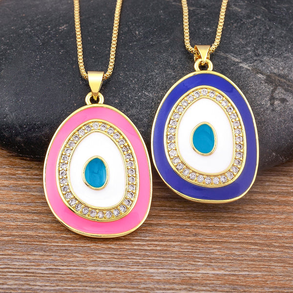 Collar dorado con colgante de cristal brillante con incrustaciones geométricas de esmalte de alta calidad en 4 colores para mujer