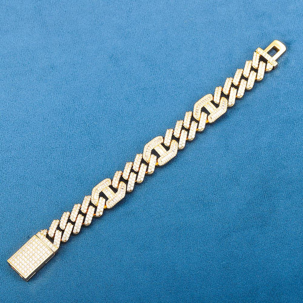 Pulsera de cadena cubana con diamantes de imitación de aleación, estilo hip hop, color dorado y plateado, estilo 5A+