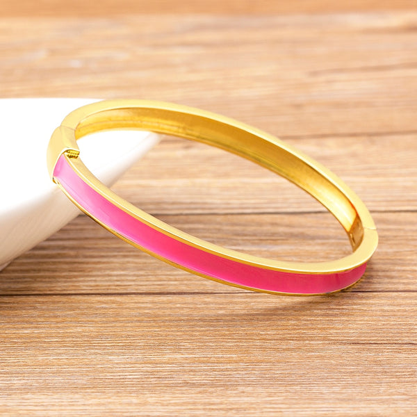 Brazalete de lujo ligero con forma de gota de aceite, esmalte geométrico de 7 colores, chapado en oro para mujer