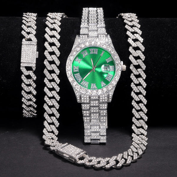 NEW Necklace+Watch+Bracelet Hip Hop Cuban Chain
