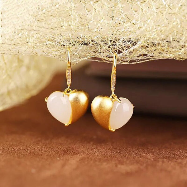 Pendientes de jade blanco hetiano natural con incrustaciones de plata de nuevo estilo