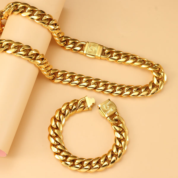 Collar con hebilla tallada y cadena pulida redonda de hip hop para hombres y mujeres