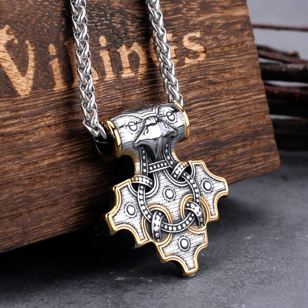 Collar vintage vikingo Odin Raven Mjolnir Thor's Hammer para hombre