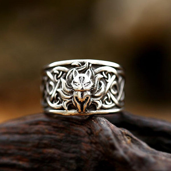 Anillos de zorro de nueve colas estilo punk hip hop para hombre y mujer