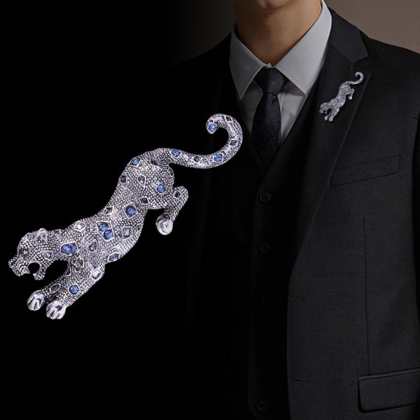 Retro Crystal Cheetah Brooches Animal Rhinestones Lapel Pin Men