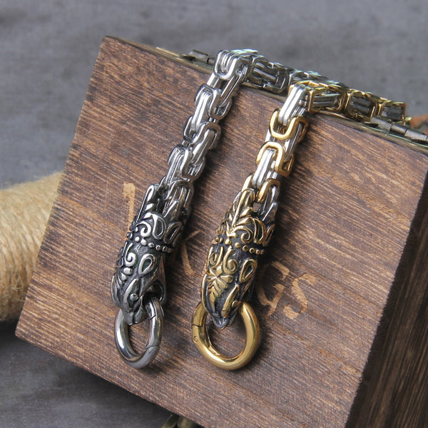 Never Fade Rock Viking Wolf Charm Bracelet Men's Stainless Steel Mesh Chain Wolf Punk Bracelets