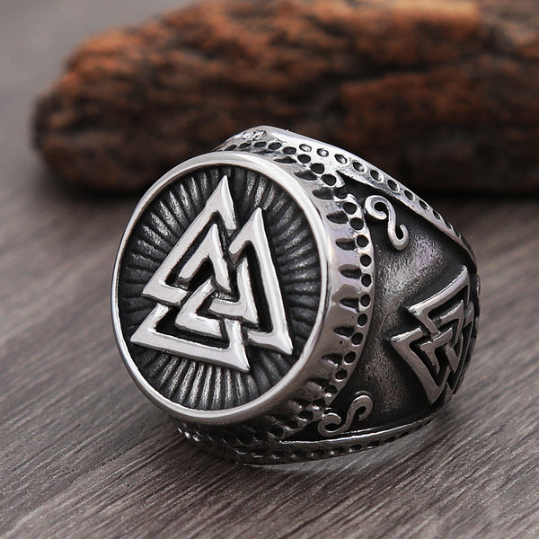 Anillo vikingo Valknut vintage de acero inoxidable para hombre