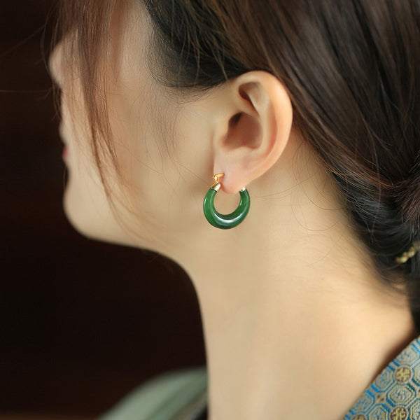 Designer original natural Hetian jasper hoop earrings for women