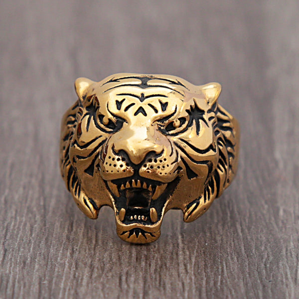 Anillo de cabeza de tigre de acero inoxidable estilo punk hip hop vintage para hombre