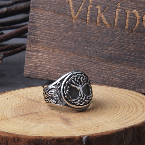 Anillo de sello del árbol de la vida de acero inoxidable con envío directo, amuleto vikingo clásico para hombre.