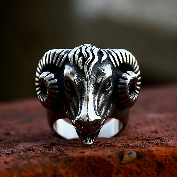 Nuevo anillo vintage de moda con calavera y cabeza de oveja de acero inoxidable 316L para hombre