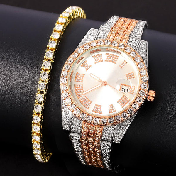 Ot Sale Fashion Diamond Watch Set Women Jewelry Buckle With Bracelets