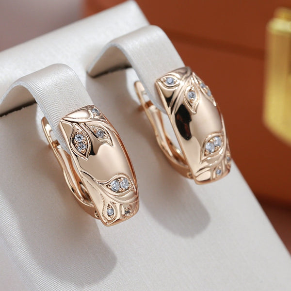 New Geometric Leaf Embossed Zircon Square Earrings for Women