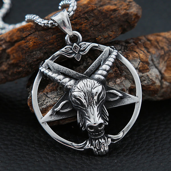 Collar con colgante de cabeza de oveja satánica de Lucifer gótico para hombre